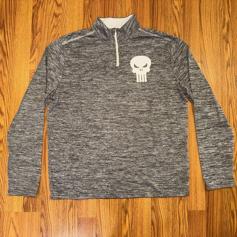Marvel Punisher Gray Quarter Zip Pullover Long Sleeve Sweatshirt Size M